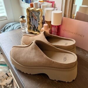 UGG Women's Beige Suede Platform Mules